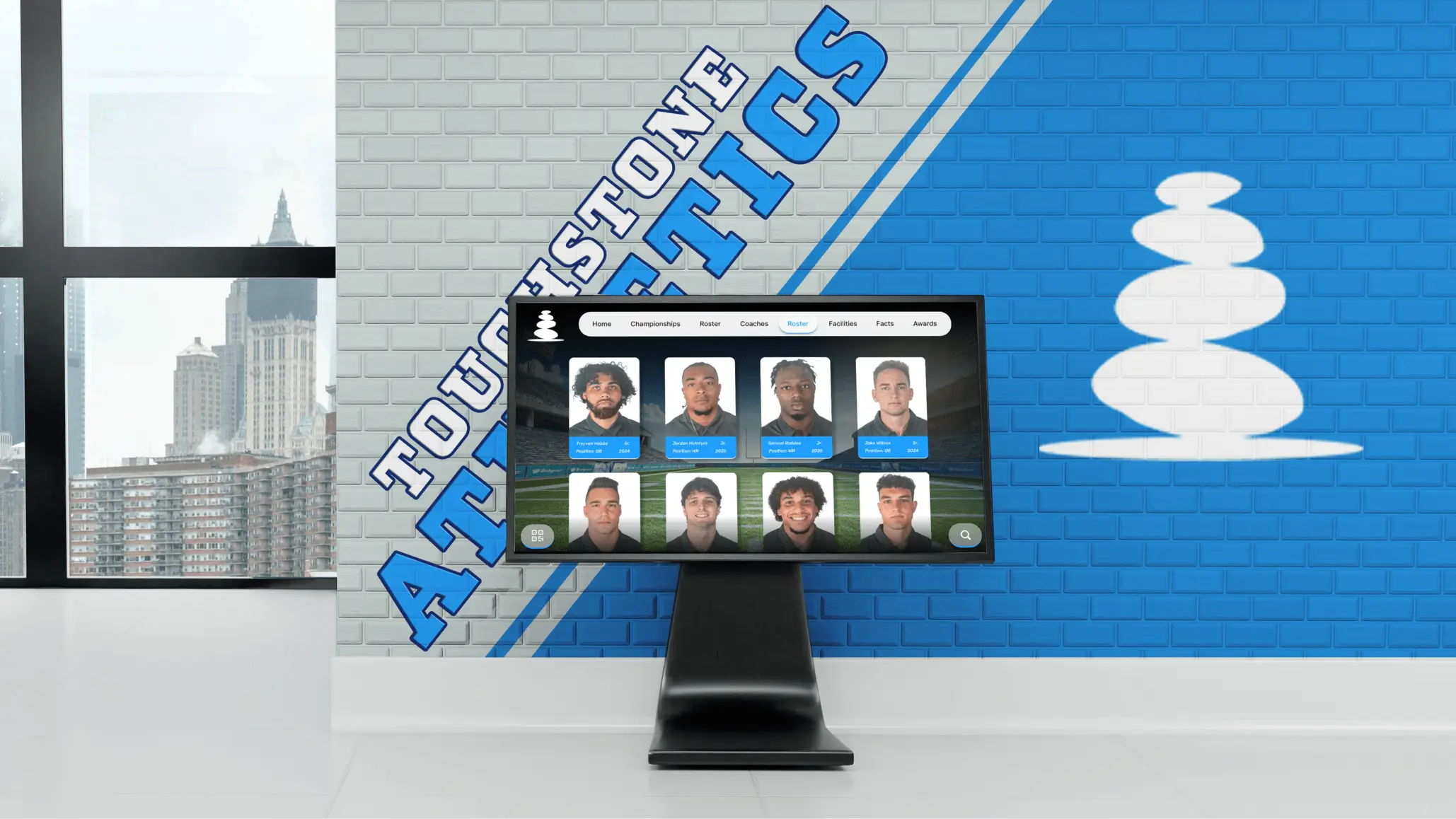digital athletic hall of fame touchscreen display installed in school facility